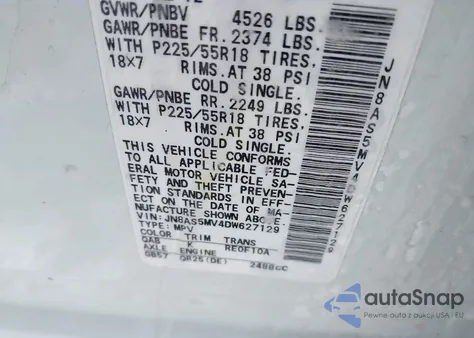 2013 Nissan Rogue Sv W/Sl Pkg z USA, uszkodzony, nr VIN JN8AS5MV4DW627129